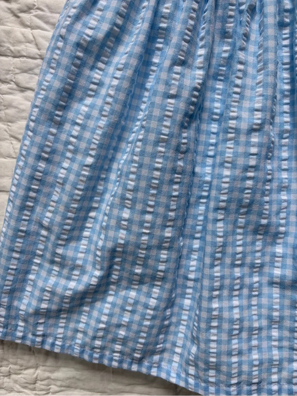 Blue and White Seersucker Ruffle Dress
